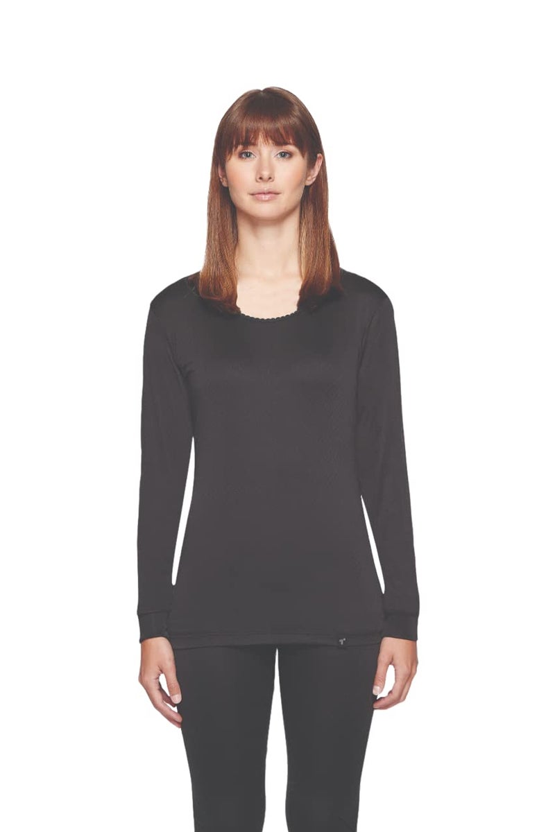 Terramar Women's Thermasilk Pointelle Scoop (Black, X-Small) - Image 1